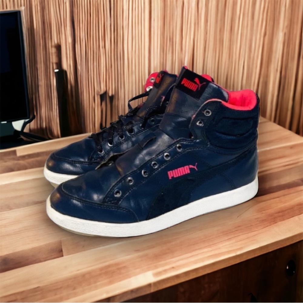 Puma • Navy Blue Patent Leather Mid-Top Sneakers • Youth Size: 5.5